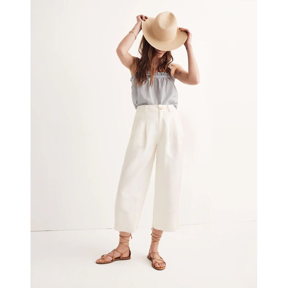Madewell Pants Womens 12 Cream Wide Leg Linen Blend Minimalist H8685 Classiccore
